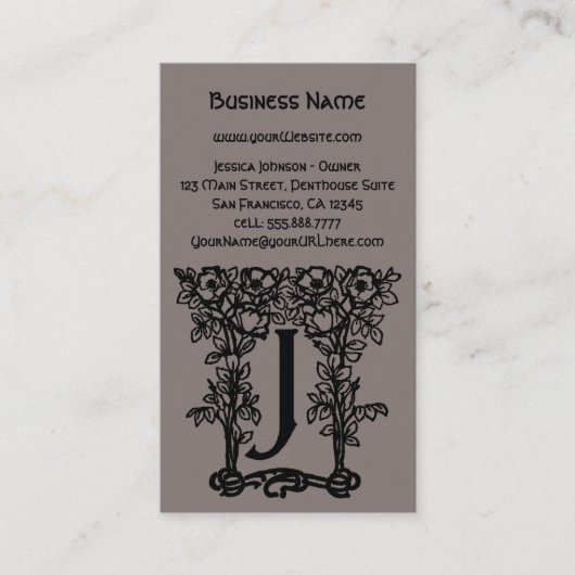 Vintag antiker Viktorianischer Monogramm Letter J Visitenkarte (Vorderseite)