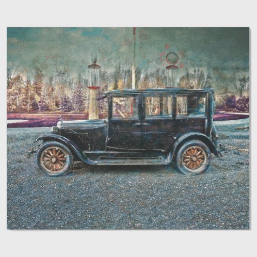 Vintag antikes Rustikales Altauto Geschenkpapier (Flach)