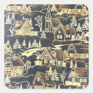 Vintag antikes Weihnachtsdorf Quadratischer Aufkleber