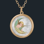*~* Vintag AP40 Classic Angels Gold MOON Vergoldete Kette<br><div class="desc">(Suche nach AP40 für ähnliche Designs) Transfer zu anderen Produkten, wenn Sie möchten. Vintages ROUND Gold NECKLACE mit süßer klassischer Kunst eines jungen Mädchens Angel, das auf dem grünen und goldenen Mond aufbaut. * Energetisch Enhanced Romantik Vintag Retro Antique ANGEL Imitate Glitzer Diamant Pflasterboden. Der kleine Engel ist bequem, während...</div>