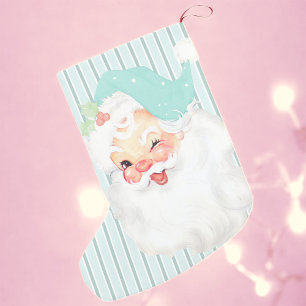 Vintag Aqua Blue Santa Wink Weihnachten Strumpf Kleiner Weihnachtsstrumpf
