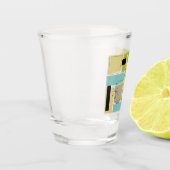 Vintag Aqua Blue Yellow Rectangle Mitte Jahrhunder Schnapsglas (Links)