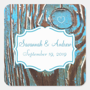 Vintag Aqua Old Barn Wood Save the Date Siegel Quadratischer Aufkleber
