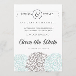 Vintag Aqua Zinnia Blume Save the Date lädt ein