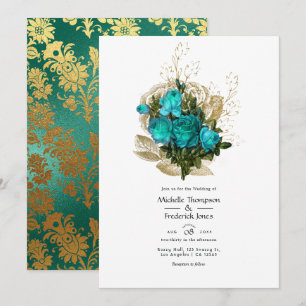 Vintag Aquamarin - Hochzeit mit Türkis und Goldflo Einladung