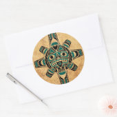 Vintag Aquamarine Blaue Haida Sun Mask Runder Aufkleber (Umschlag)