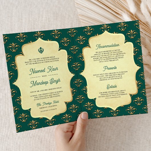 Vintag Aquamarines Gold Verziert Anand Karaj Sikh  Einladung