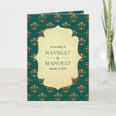 Vintag Aquamarines Gold Verziert Anand Karaj Sikh  Einladung (Vorderseite)