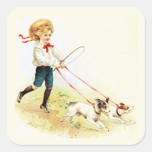 ~ VINTAG ART 1905 ~ Freundliche Tiere ~ Quadratischer Aufkleber