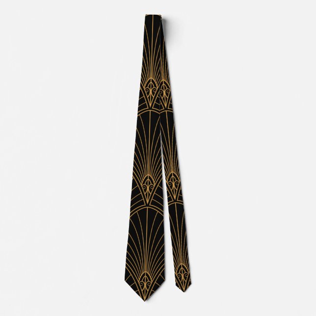 Vintag Art Deco Black and Gold Krawatte (Vorderseite)
