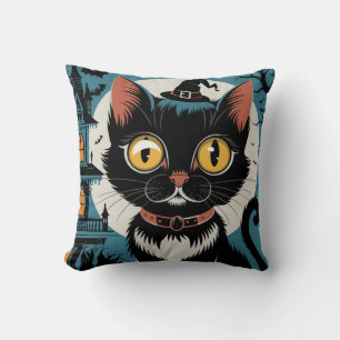 Vintag Art Deco Black Cat 3os Kissen