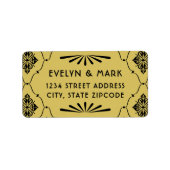 Vintag Art Deco Black Gold Hochzeit Rücksendeadres Adressaufkleber (Vorne)