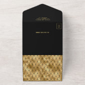 Vintag Art Deco Black Gold QR Code Hochzeit All In One Einladung (Außenbereich)