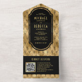 Vintag Art Deco Black Gold QR Code Hochzeit All In One Einladung (Innen Boden)