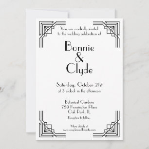 Vintag Art Deco Black & White Geometric Wedding Einladung