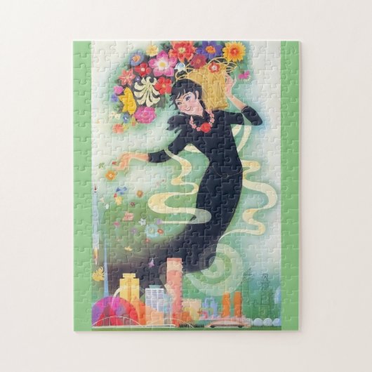 Vintag Art Deco Blume Frau Puzzle (Vertikal)