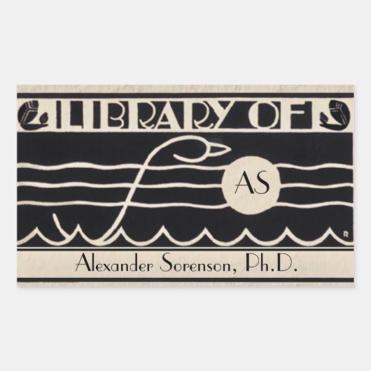 Vintag Art Deco Buchzeichen Personalisiert Monogra Rechteckiger Aufkleber (Vorderseite)