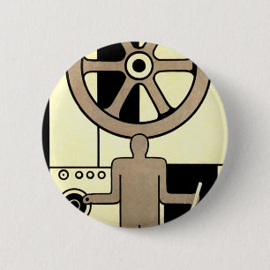 Vintag Art Deco Business Wheel und Machine Worker Button