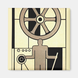 Vintag Art Deco Business Wheel und Machine Worker Magnet