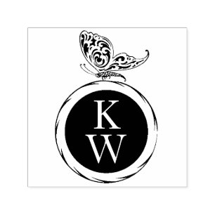 Vintag Art Deco Butterfly Monogram Book Return Permastempel