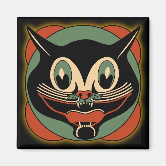 Vintag Art Deco Cat Halloween Magnet (Vorne)