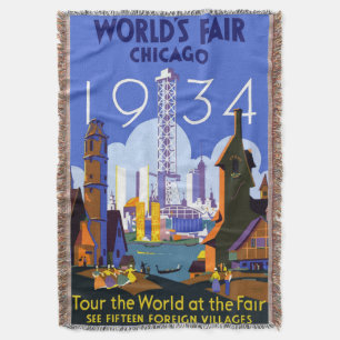 Vintag Art Deco Chicago 1934 World's Fair Poster Decke