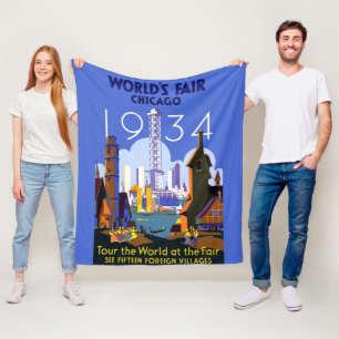 Vintag Art Deco Chicago 1934 World's Fair Poster Fleecedecke