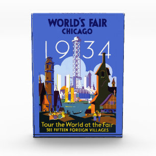 Vintag Art Deco Chicago 1934 World's Fair Poster Fotoblock