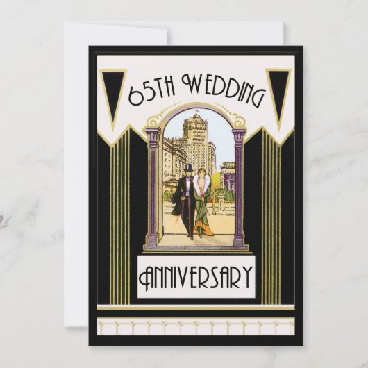 Vintag Art Deco Couple 65. Hochzeitstag Einladung (Vorderseite)