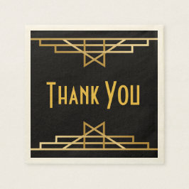 Vintag Art Deco Danke an Black & Gold Gatsby Serviette