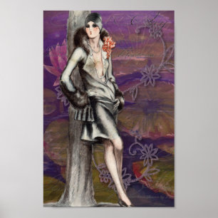 Vintag Art Deco Flapper Lady Design Poster