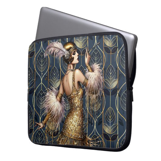 Vintag Art Deco Flapper Laptopschutzhülle (Vorderseite Links)