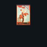 Vintag Art Deco, Flighty Bird von George Barbier Leinwanddruck<br><div class="desc">Vintage Illustration Deko Bild mit einer schönen Modefrau, die ein Blumenkleid mit ihrem Hausvogel mit langen Schwanz Federn in einem Baum trägt. Ein leerer Käfig, aus dem der Vogel entkommen ist, liegt neben der glamourösen Dame auf dem Boden. Flighty Bird (L'Oiseau Volage) von George Barbier, 1914.</div>