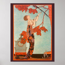Vintag Art Deco, Flighty Bird von George Barbier