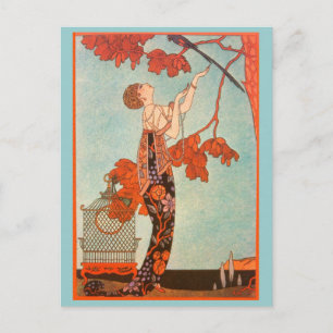 Vintag Art Deco, Flighty Bird von George Barbier Postkarte