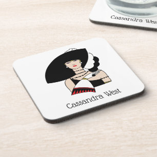 Vintag Art Deco Frauen tragen einen Hut und Farbe Getränkeuntersetzer