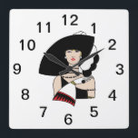 Vintag Art Deco Frauen tragen einen Hut und Farbe Quadratische Wanduhr<br><div class="desc">Vintage Art Deco modische Frau mit Big Hat & Gloves Individualisierbare Einladungen und Accessoires mit einem stilisierten Vintagen Deko-Bild einer modischen 1920er - 1930er Frau mit einem großen Hut und Handschuhen. Sie können diese Produkte leicht anpassen, indem Sie Textfelder hinzufügen, vorhandene Textfelder entfernen, Textfarben und Schriftart ändern, Designbilder ändern oder...</div>