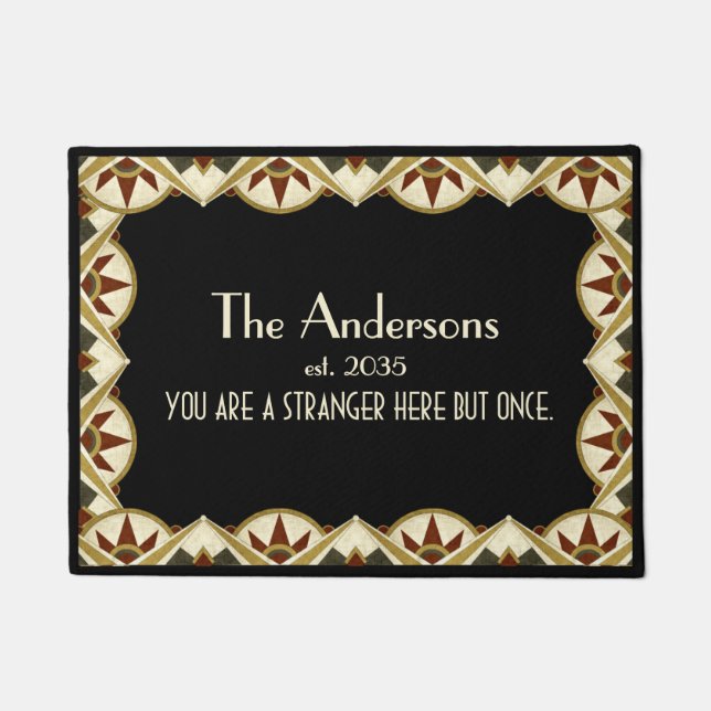 Vintag Art Deco Geometric Familienname Fußmatte (Vorderseite)