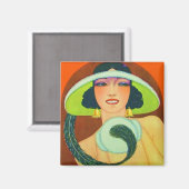 Vintag Art Deco Girl Magnet (Vorderseite/Rückseite)