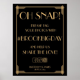 Vintag Art Deco Gold Gatsby Hashtag Zeichen 18x24 Poster