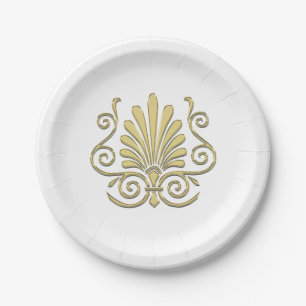 Vintag Art Deco Gold Plume Arabesque Pappteller