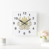 Vintag Art Deco Gold Plume Arabesque Quadratische Wanduhr (Zuhause)