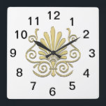 Vintag Art Deco Gold Plume Arabesque Quadratische Wanduhr<br><div class="desc">Vintag Art Deco Gold Plume Arabesque Sauberes, elegantes, elegantes und stilvolles Party-Accessoires mit einem romantischen Vintagen Look Art Deko goldene Hülle / Art Deko Ventilator arabesque geformt Design. Dieses Produkt ist Teil einer Reihe von passenden Designs, die für viele Anlässe und Veranstaltungen leicht anpassbar sind. Wenn Sie separate RSVP-Karten benötigen,...</div>