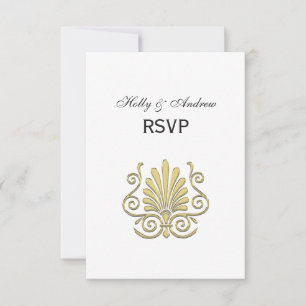 Vintag Art Deco Gold Plume Arabesque RSVP Karte