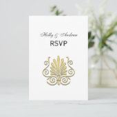 Vintag Art Deco Gold Plume Arabesque RSVP Karte (Stehend Vorderseite)