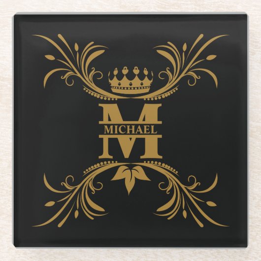 Vintag Art Deco Golden Name Monogram Glasuntersetzer (Vorderseite)