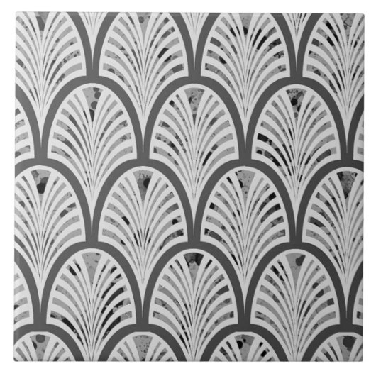 Vintag Art Deco Graue Lüftermuster Keramik Tile Fliese (Vorderseite)
