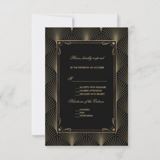 Vintag Art Deco Great Gatsby Wedding RSVP Karte (Vorderseite)