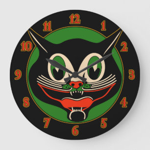 Vintag Art Deco Halloween Cat Große Wanduhr