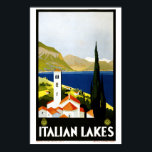 Vintag Art Deco Italienische Seen Tourismus Poster<br><div class="desc">Dies ist ein digital erweiterter Ausdruck eines Vintagen Art-Déco-Reiseplakats "Italienische Seen" aus dem Jahr 1930,  das einen See und Berge zeigt,  mit dem Glockenturm einer Kirche im Vordergrund.</div>